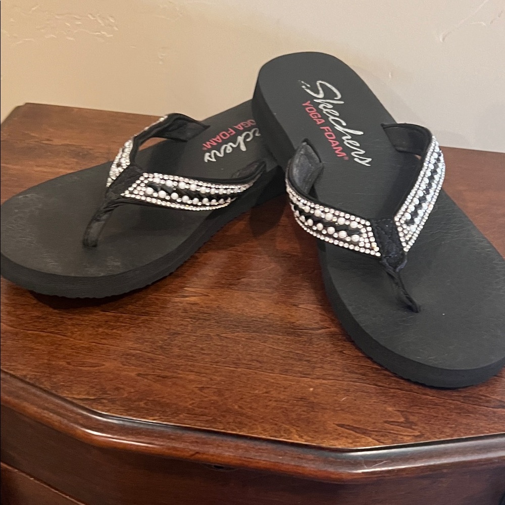 Skechers Women's Black Sandals with White Beading